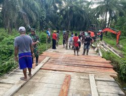 Hidupkan Perekonomian Warga, Satgas Yonif 131/BRS Perbaiki Jembatan di Keerom