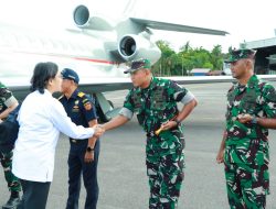 Dandim 1710/Mimika Sambut Kedatangan Menhan dan Menkeu di Bandara Mozes Kilangin