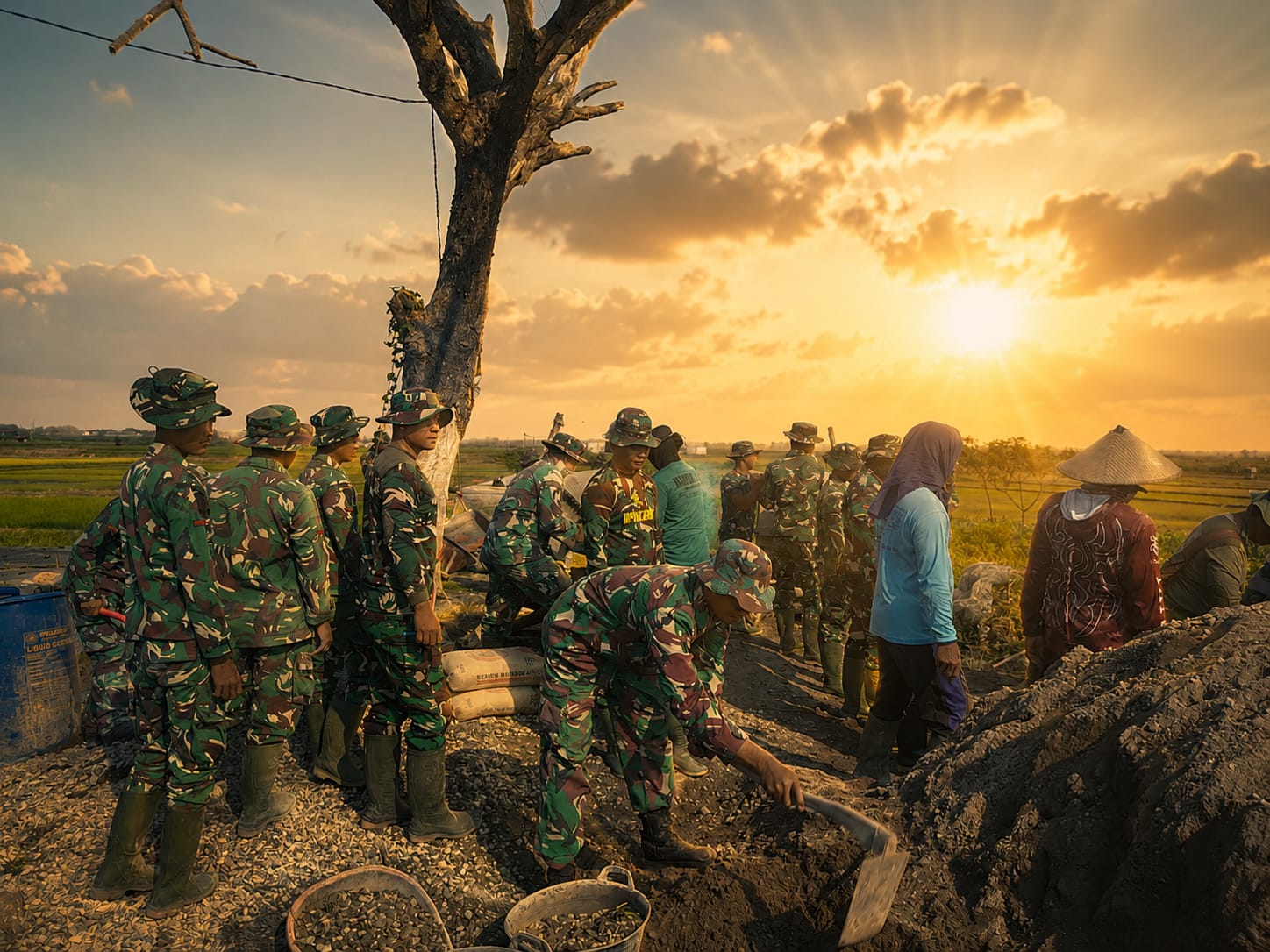 Sentuhan Humanis TMMD, Prajurit TNI Menyatu Bersama Petani di Pati